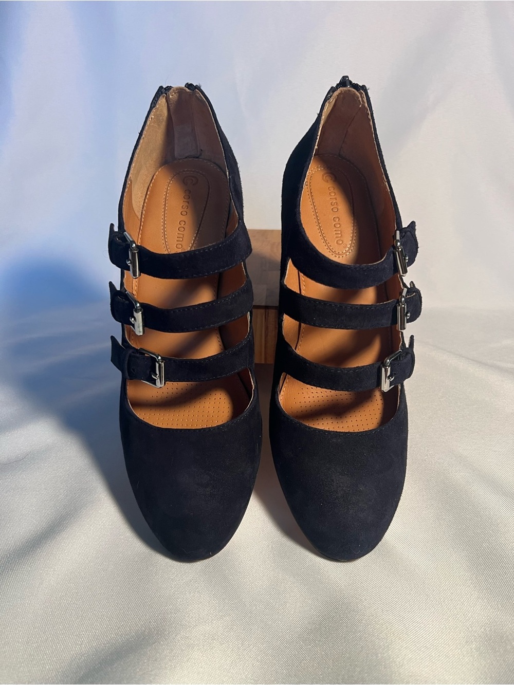 Corso Como Navy Suede Triple-Strap Mary Jane Heels 9.5
